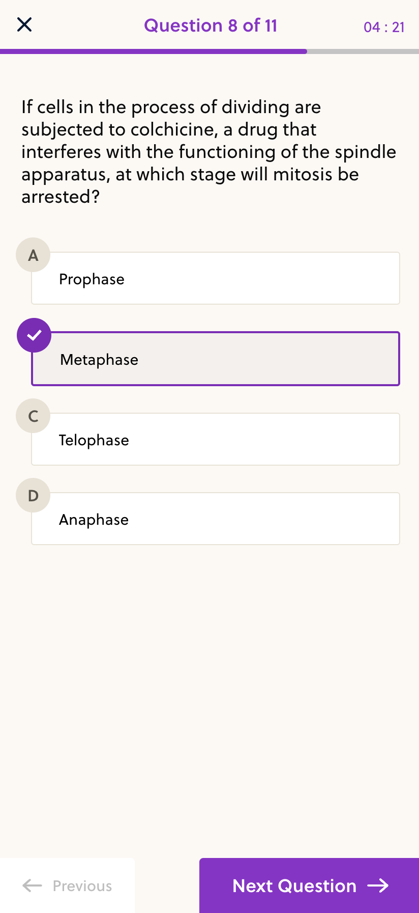 IMAT Mentor mobile quiz question